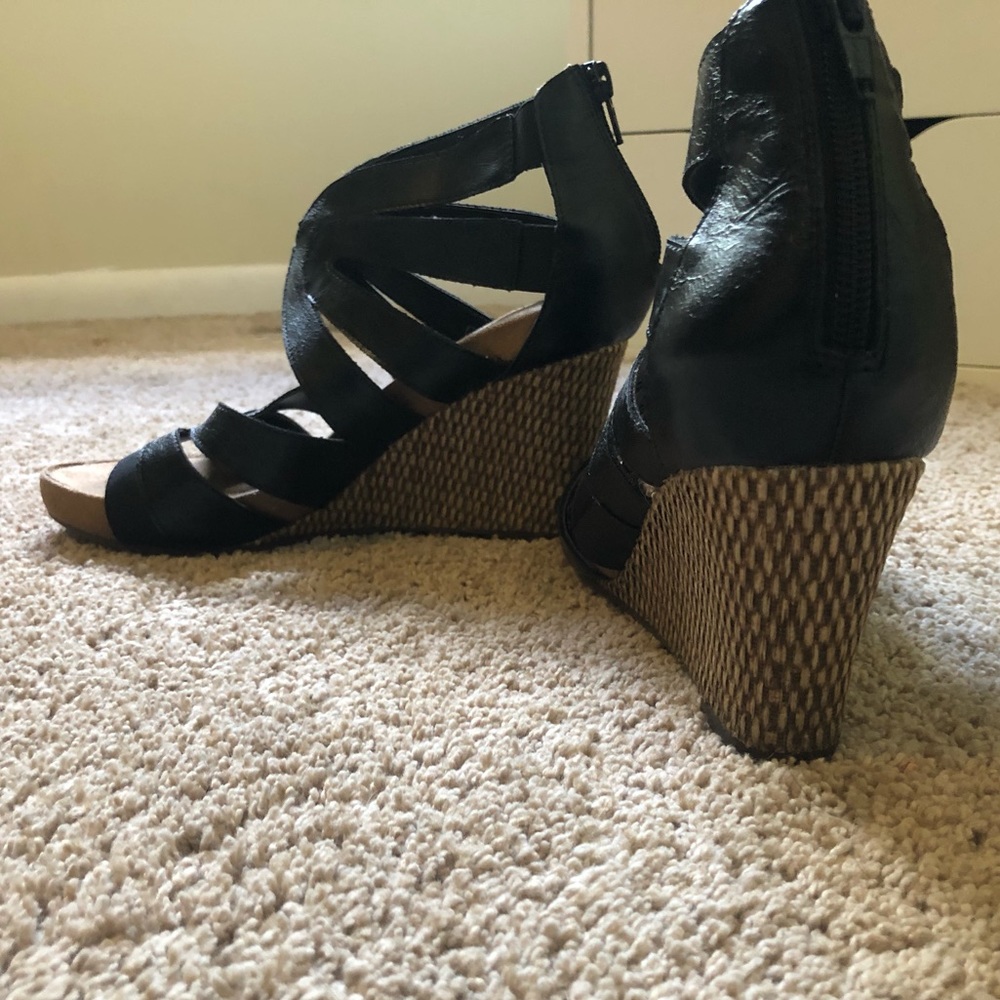 Wedges with Black Leather Straps